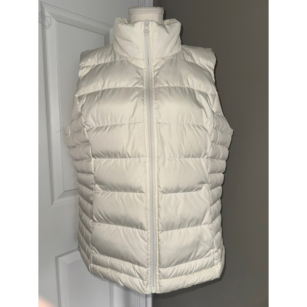 Lands End Puffer Vest Women XL 18 Ivory White Down Insulated Quilted Zip‎ Front